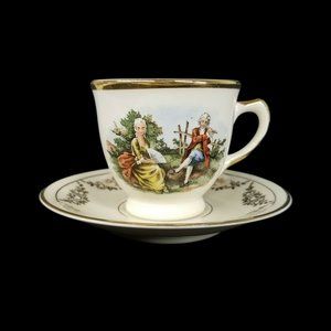 Vintage Edelstein Bavaria China Victorian Courting Scene Cup & Saucer Teacup